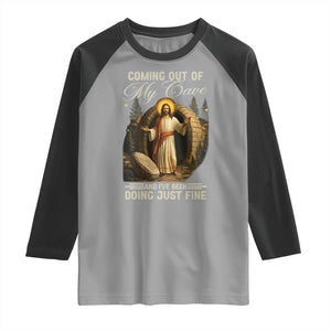 Funny Jesus Raglan Shirt Coming Out Of My Cave And I've Been Doing Just Fine TS02 Sport Gray Black Print Your Wear