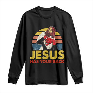 Funny Jesus Satan Meme Long Sleeve Shirt Has Your Back Jiu Jitsu Retro Religious Christian TS02 Black Print Your Wear