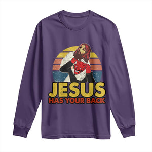 Funny Jesus Satan Meme Long Sleeve Shirt Has Your Back Jiu Jitsu Retro Religious Christian TS02 Purple Print Your Wear