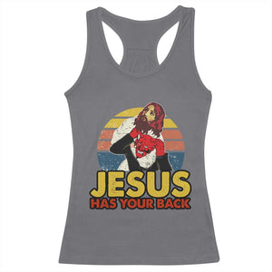 Funny Jesus Satan Meme Racerback Tank Top Has Your Back Jiu Jitsu Retro Religious Christian TS02 Charcoal Print Your Wear