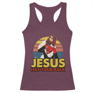 Funny Jesus Satan Meme Racerback Tank Top Has Your Back Jiu Jitsu Retro Religious Christian TS02 Maroon Print Your Wear