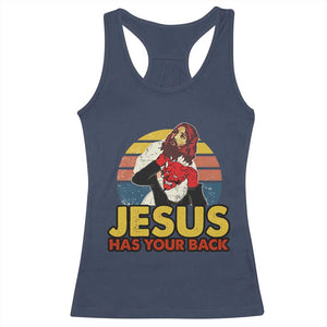 Funny Jesus Satan Meme Racerback Tank Top Has Your Back Jiu Jitsu Retro Religious Christian TS02 Navy Print Your Wear