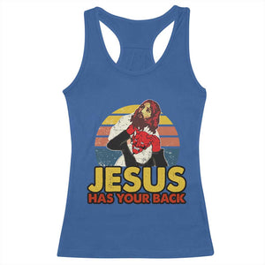 Funny Jesus Satan Meme Racerback Tank Top Has Your Back Jiu Jitsu Retro Religious Christian TS02 Royal Blue Print Your Wear