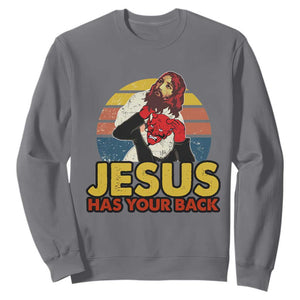 Funny Jesus Satan Meme Sweatshirt Has Your Back Jiu Jitsu Retro Religious Christian TS02 Charcoal Print Your Wear