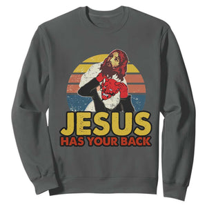 Funny Jesus Satan Meme Sweatshirt Has Your Back Jiu Jitsu Retro Religious Christian TS02 Dark Heather Print Your Wear