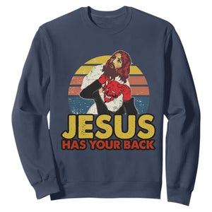 Funny Jesus Satan Meme Sweatshirt Has Your Back Jiu Jitsu Retro Religious Christian TS02 Navy Print Your Wear
