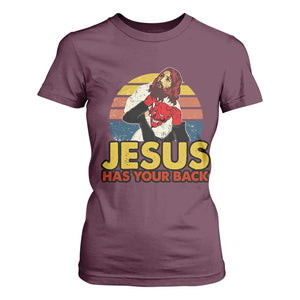 Funny Jesus Satan Meme T Shirt For Women Has Your Back Jiu Jitsu Retro Religious Christian TS02 Maroon Print Your Wear