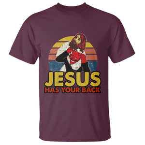 Funny Jesus Satan Meme T Shirt Has Your Back Jiu Jitsu Retro Religious Christian TS02 Maroon Print Your Wear