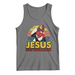 Funny Jesus Satan Meme Tank Top Has Your Back Jiu Jitsu Retro Religious Christian TS02 Black Heather Print Your Wear