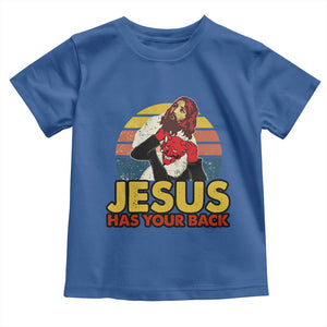 Funny Jesus Satan Meme Toddler T Shirt Has Your Back Jiu Jitsu Retro Religious Christian TS02 Royal Blue Print Your Wear