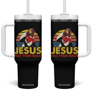 Funny Jesus Satan Meme Tumbler With Handle Has Your Back Jiu Jitsu Retro Religious Christian TS02 One Size: 40 oz Black Print Your Wear