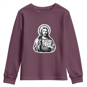 Funny Jesus Saying Youth Sweatshirt Don't Be A D*ck TS02 Maroon Print Your Wear