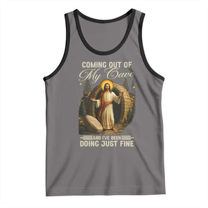 Funny Jesus Tank Top Coming Out Of My Cave And I've Been Doing Just Fine TS02 Deep Heather Black Print Your Wear