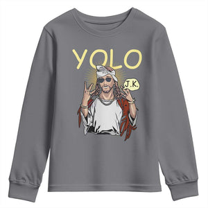 Funny Jesus YOLO JK Youth Sweatshirt Just Kidding Funny Christian Religious TS02 Charcoal Print Your Wear