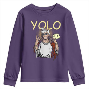Funny Jesus YOLO JK Youth Sweatshirt Just Kidding Funny Christian Religious TS02 Purple Print Your Wear