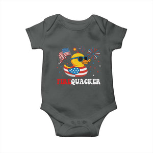 Funny July 4th Baby Onesie Patriotic Duck Firequacker American Flag TS10 Dark Heather Print Your Wear