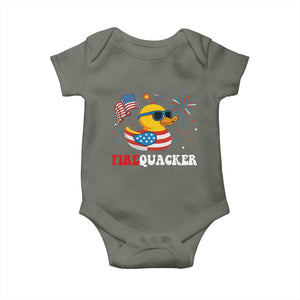 Funny July 4th Baby Onesie Patriotic Duck Firequacker American Flag TS10 Military Green Print Your Wear