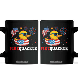 Funny July 4th Coffee Mug Patriotic Duck Firequacker American Flag TS10 Black Print Your Wear