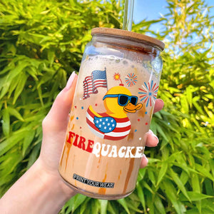 Funny July 4th Glass Can Patriotic Duck Firequacker American Flag TS10 Print Your Wear