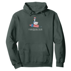 Funny July 4th Goose Hoodie Patriotic Goose Firework Firequacker Independence Day TS10 Dark Forest Green Print Your Wear