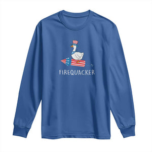 Funny July 4th Goose Long Sleeve Shirt Patriotic Goose Firework Firequacker Independence Day TS10 Royal Blue Print Your Wear