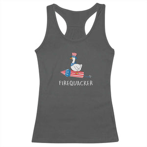 Funny July 4th Goose Racerback Tank Top Patriotic Goose Firework Firequacker Independence Day TS10 Dark Heather Print Your Wear