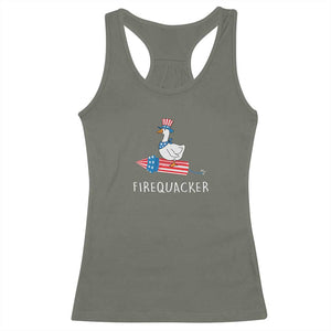 Funny July 4th Goose Racerback Tank Top Patriotic Goose Firework Firequacker Independence Day TS10 Military Green Print Your Wear