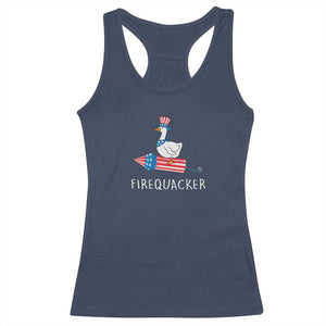 Funny July 4th Goose Racerback Tank Top Patriotic Goose Firework Firequacker Independence Day TS10 Navy Print Your Wear