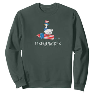 Funny July 4th Goose Sweatshirt Patriotic Goose Firework Firequacker Independence Day TS10 Dark Forest Green Print Your Wear