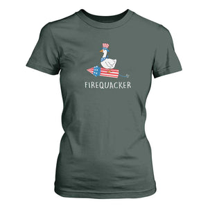 Funny July 4th Goose T Shirt For Women Patriotic Goose Firework Firequacker Independence Day TS10 Dark Forest Green Print Your Wear