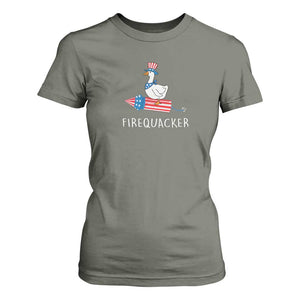 Funny July 4th Goose T Shirt For Women Patriotic Goose Firework Firequacker Independence Day TS10 Military Green Print Your Wear