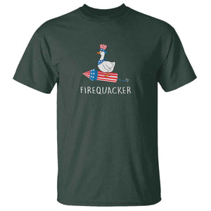 Funny July 4th Goose T Shirt Patriotic Goose Firework Firequacker Independence Day TS10 Dark Forest Green Print Your Wear