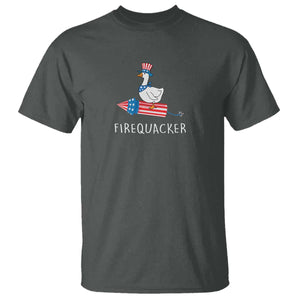 Funny July 4th Goose T Shirt Patriotic Goose Firework Firequacker Independence Day TS10 Dark Heather Print Your Wear