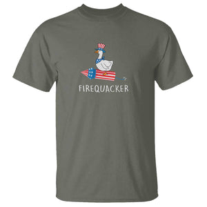 Funny July 4th Goose T Shirt Patriotic Goose Firework Firequacker Independence Day TS10 Military Green Print Your Wear