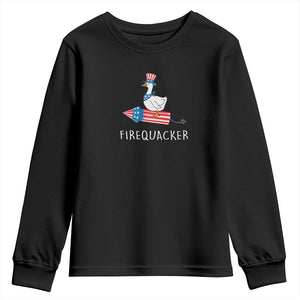 Funny July 4th Goose Youth Sweatshirt Patriotic Goose Firework Firequacker Independence Day TS10 Black Print Your Wear