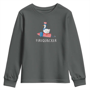 Funny July 4th Goose Youth Sweatshirt Patriotic Goose Firework Firequacker Independence Day TS10 Dark Heather Print Your Wear