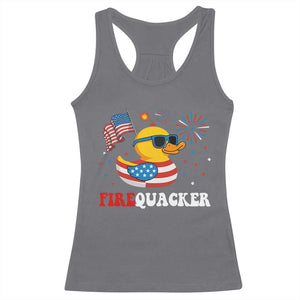 Funny July 4th Racerback Tank Top Patriotic Duck Firequacker American Flag TS10 Charcoal Print Your Wear
