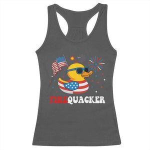 Funny July 4th Racerback Tank Top Patriotic Duck Firequacker American Flag TS10 Dark Heather Print Your Wear