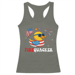 Funny July 4th Racerback Tank Top Patriotic Duck Firequacker American Flag TS10 Military Green Print Your Wear