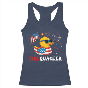 Funny July 4th Racerback Tank Top Patriotic Duck Firequacker American Flag TS10 Navy Print Your Wear