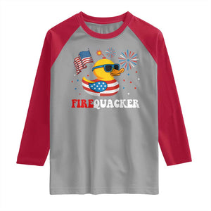 Funny July 4th Raglan Shirt Patriotic Duck Firequacker American Flag TS10 Sport Gray Red Print Your Wear