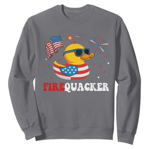 Funny July 4th Sweatshirt Patriotic Duck Firequacker American Flag TS10 Charcoal Print Your Wear