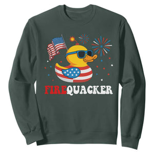Funny July 4th Sweatshirt Patriotic Duck Firequacker American Flag TS10 Dark Forest Green Print Your Wear