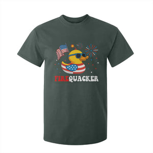 Funny July 4th T Shirt For Kid Patriotic Duck Firequacker American Flag TS10 Dark Forest Green Print Your Wear