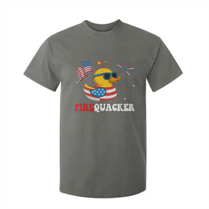 Funny July 4th T Shirt For Kid Patriotic Duck Firequacker American Flag TS10 Military Green Print Your Wear