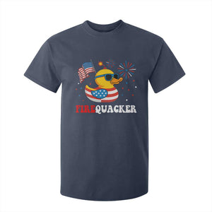 Funny July 4th T Shirt For Kid Patriotic Duck Firequacker American Flag TS10 Navy Print Your Wear