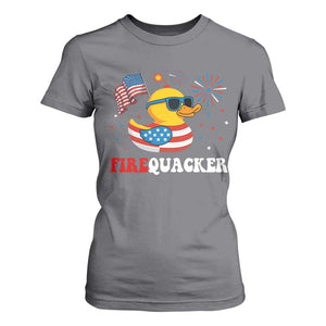 Funny July 4th T Shirt For Women Patriotic Duck Firequacker American Flag TS10 Charcoal Print Your Wear