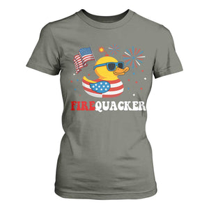 Funny July 4th T Shirt For Women Patriotic Duck Firequacker American Flag TS10 Military Green Print Your Wear