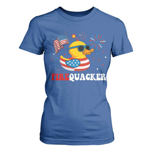 Funny July 4th T Shirt For Women Patriotic Duck Firequacker American Flag TS10 Royal Blue Print Your Wear