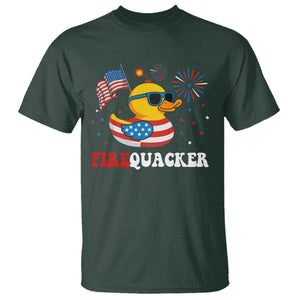 Funny July 4th T Shirt Patriotic Duck Firequacker American Flag TS10 Dark Forest Green Print Your Wear